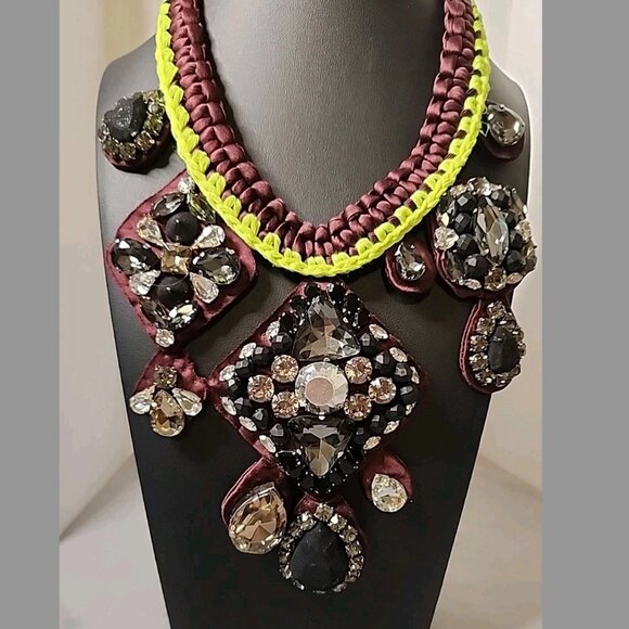 J. Crew Collection Fall 2013 Fabric Rope Rhinestone Gem Statement Necklace - Picture 1 of 10